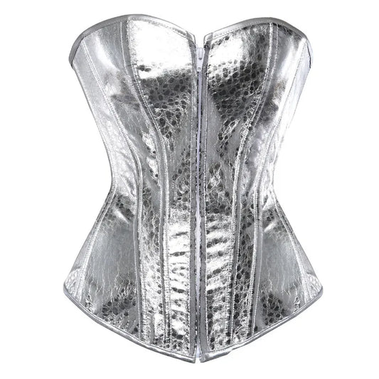 sexy faux leather corset lingerie bustiers top Steampunk gothic punk corset burlesque plus size nightclub costume gold sliver