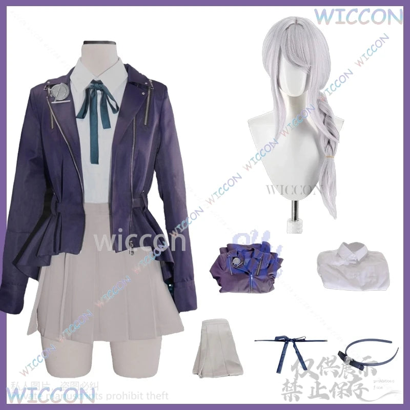 Anime Game The Hundred Cosplay Kirifuji Nozomi Costume Purple Pu Punk Coat Jk Kawaii Uniform Dress Lovely Japanese Girls Lolita