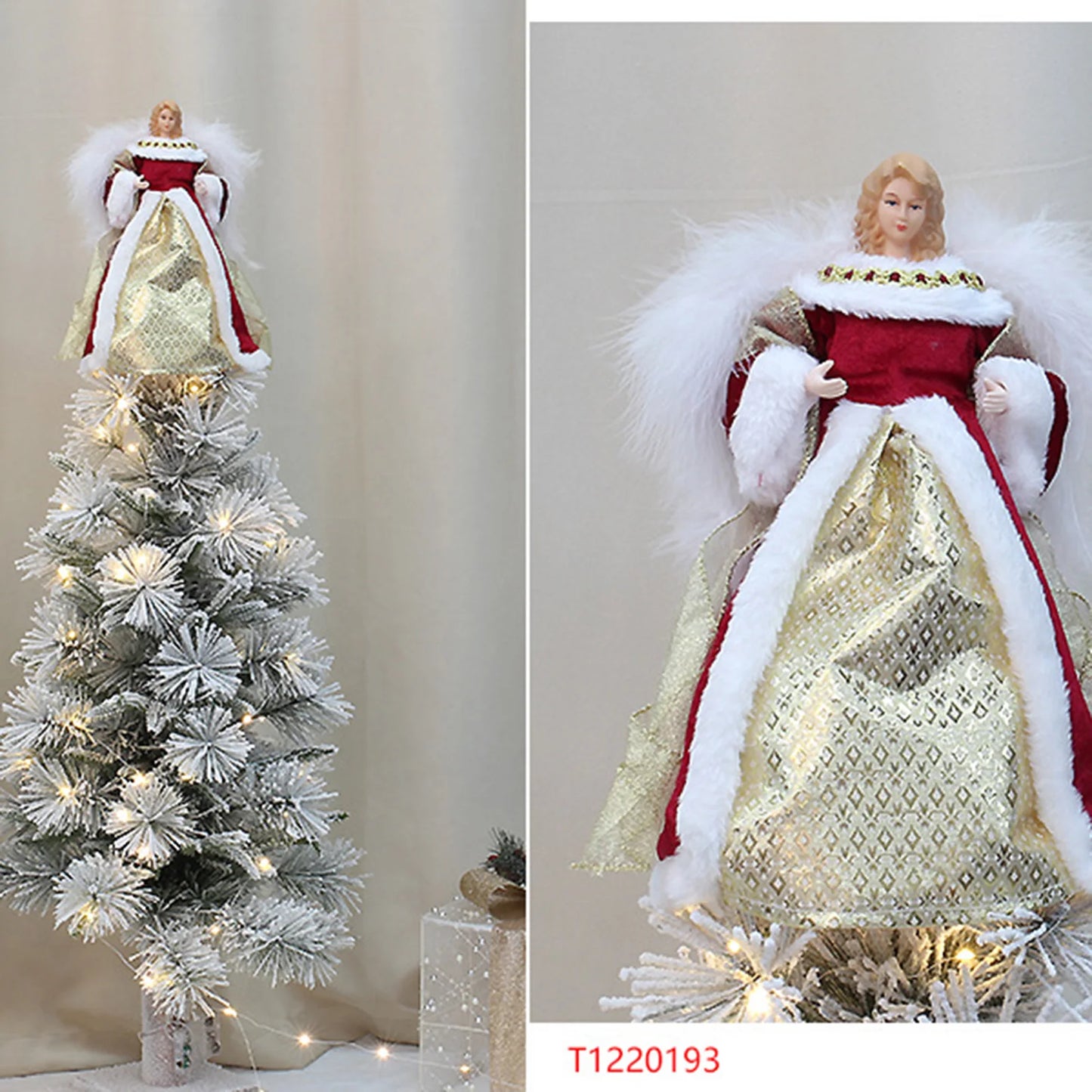 Angel Treetop Angel Figurine Delicate 12" Christmas Ornament Decoration Christmas Tree Topper for Shop Desktop Party Holiday
