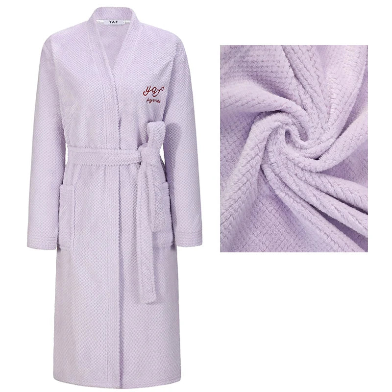 Winter New Couple Sleepwear Bathrobe Male Coral Fleece Yukata Nightwear Sexy Women's Home Clothes Flannel Absorbent Lingerie 3XL
