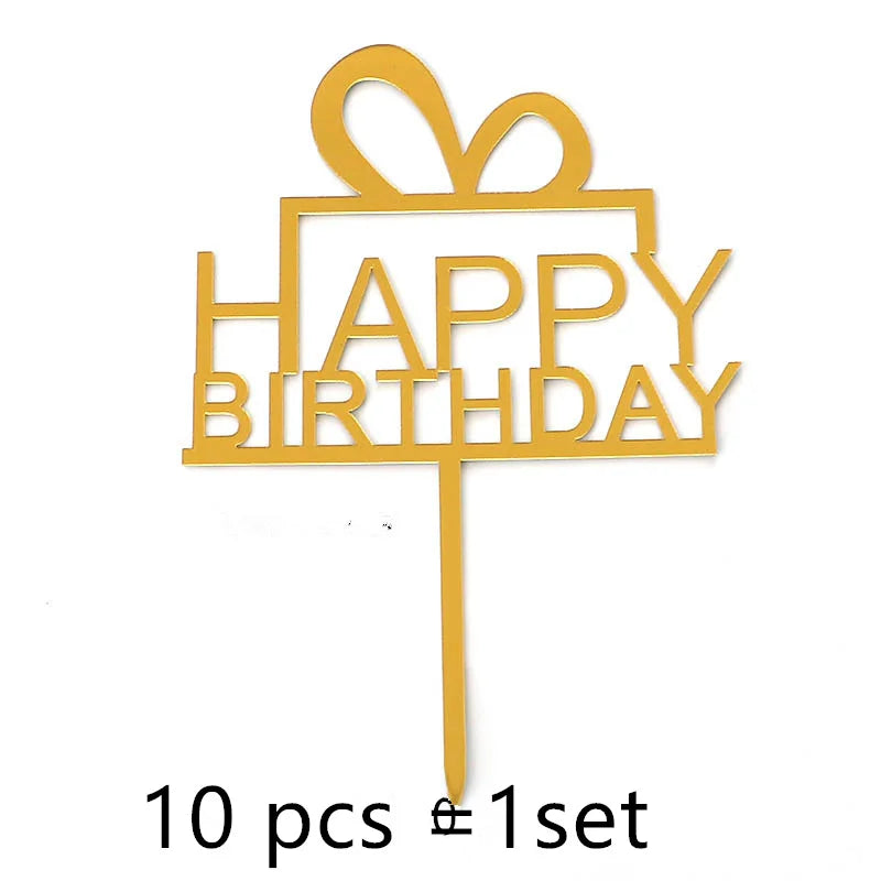 10 Pcs 36 Styles Happy Birthday Cake Topper Pink Gold Acrylic Cake Toppers Baby Shower Cake Birthday Party Cake Flag Decorations