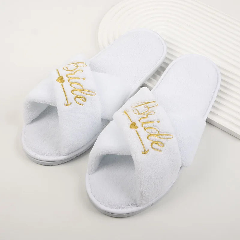 Wedding Party Guests Home Slip-on Letter Print Shoes, For Bride And Bachelorettes Bridal Party Cross Strap Disposable Slippers