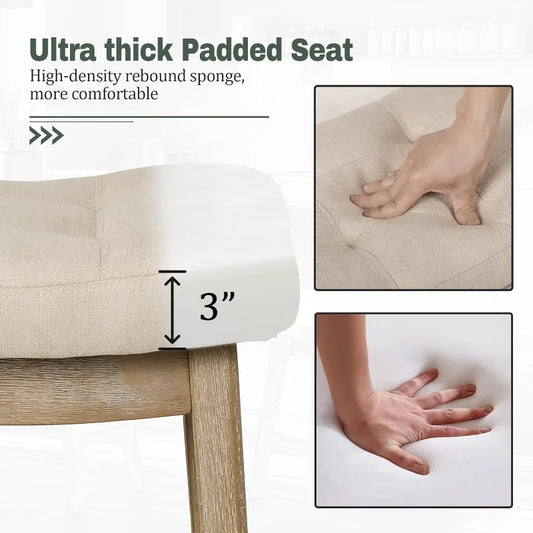 Counter Height Bar Stools Set of 3 for  Counter Farmhouse Modern Barstools Upholstered Fabric Backless Seat Khaki + Wood Color