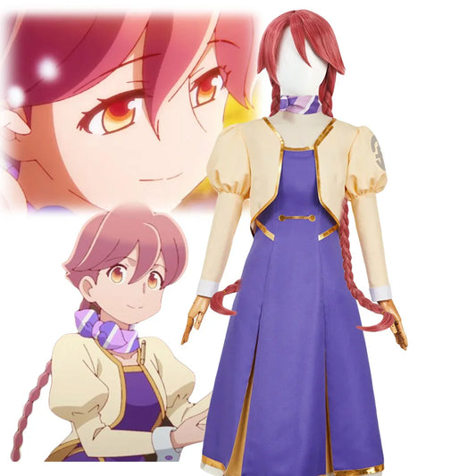 Anime Apocalypse Hotel Hotel Yachiyo Cosplay Apricot Short Coat Purple Dress Scarf Costume Manager Robot Wig  Woman Uniform Suit