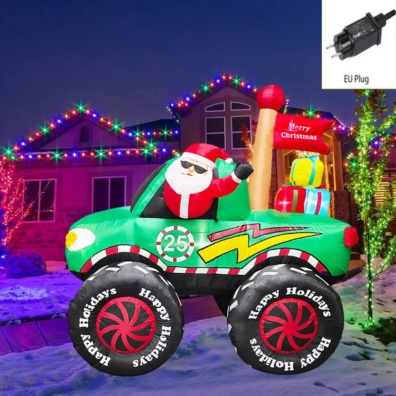 Outdoor Christmas Decorations Inflatable Toys Model Santa Vehicles Built-in LEDs Party New Year Ornament Xmas Garden Decor Props