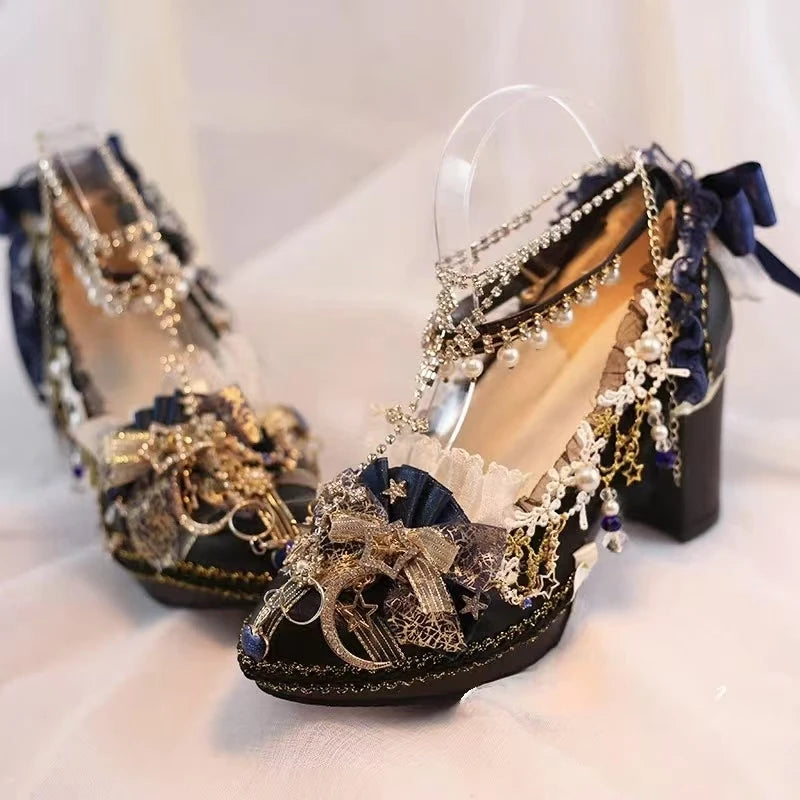 2025 Original Handmade Lolita High Heels Mary Jane Princess Shoes Dress Dress Middle Heels Women Kawaii Wedding Shoes Bridal