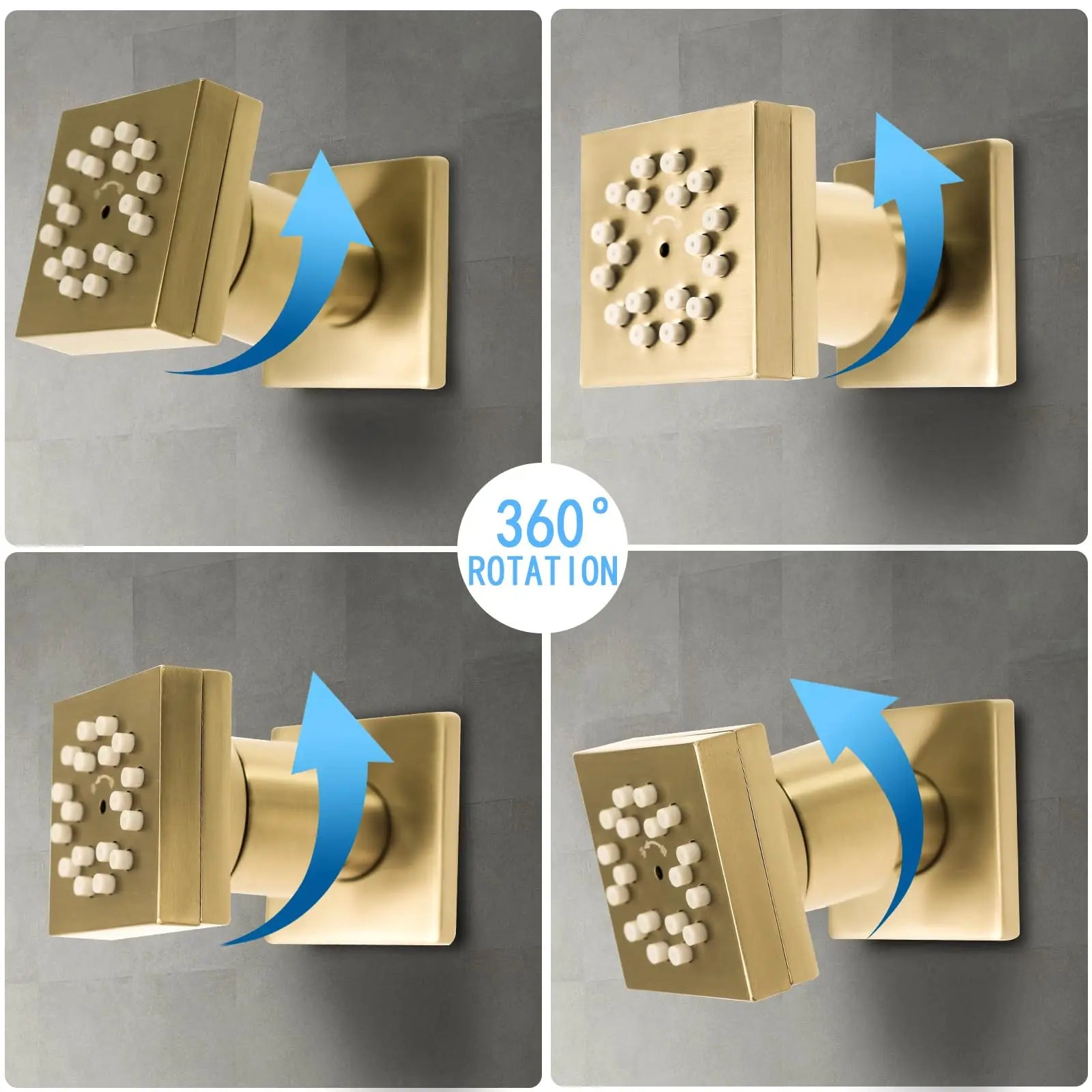 6-Piece Brushed Gold Square Shower System, 2-Function Side Spray Panel with Adjustable Arm, Luxury Bathroom Set for Hotel/SPA