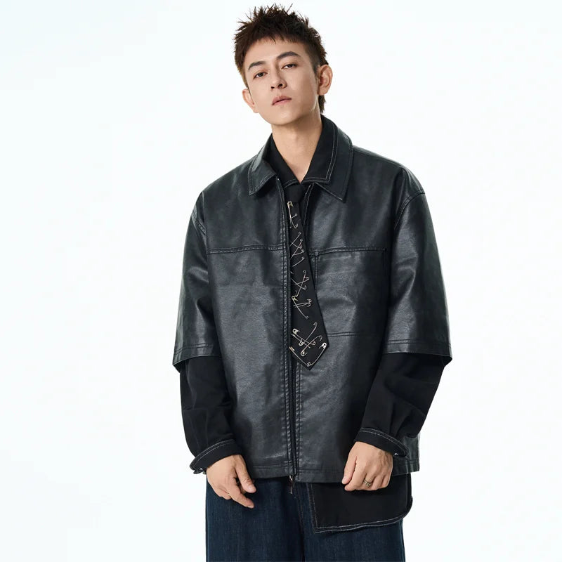 High Quality Men Fashion New Biker PU Leather Jacket Mens Vintage Motorcycle Jacket Male Bomber Coat Winter Lapel Pu Overcoat