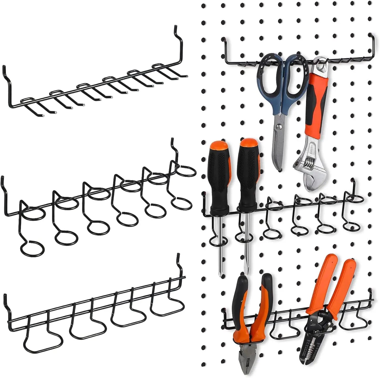 3pcs slat wall pegboard tool storage rack, hammer, brush, screwdriver and Pegboard Accessories storage kits