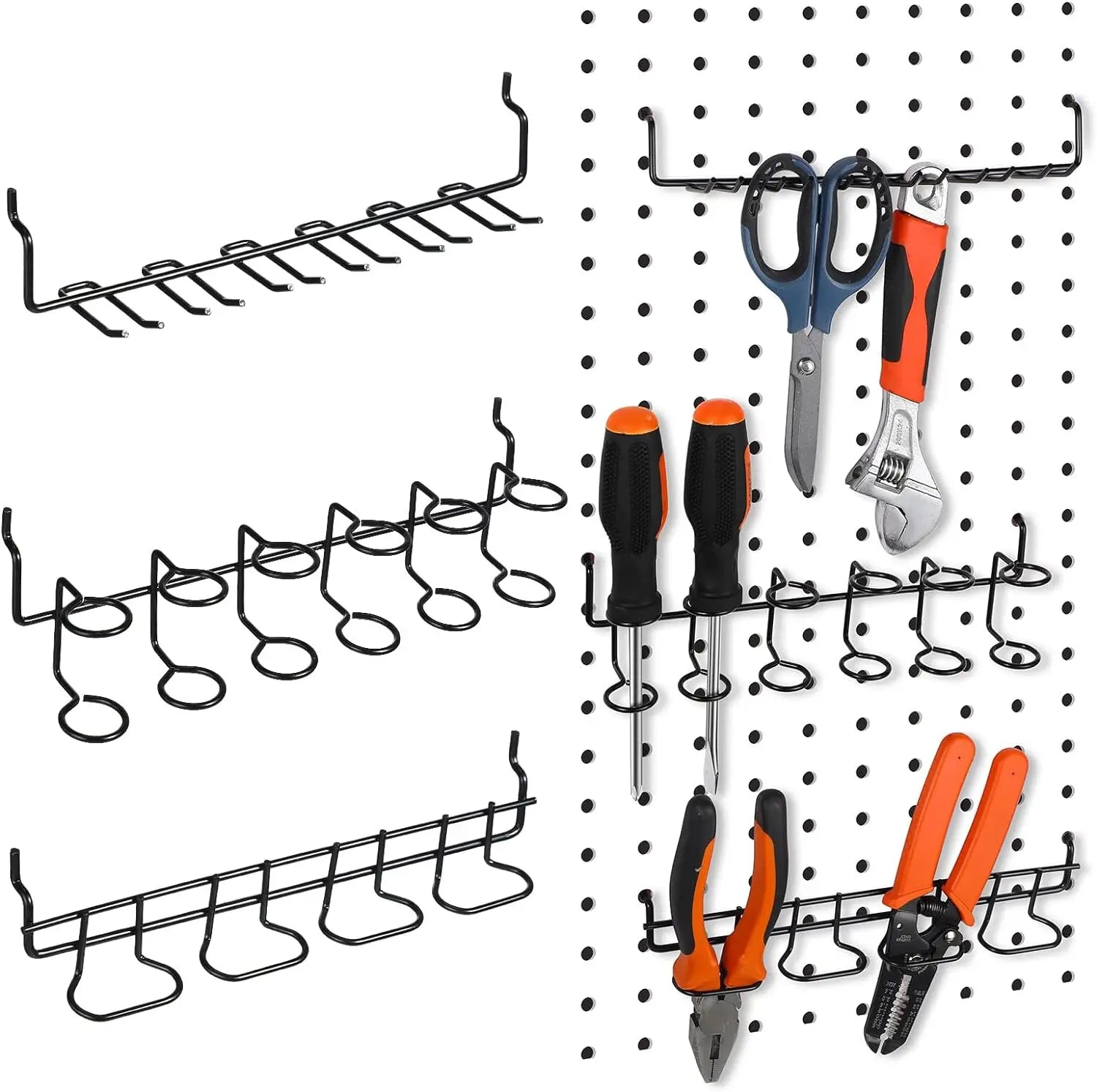 3pcs slat wall pegboard tool storage rack, hammer, brush, screwdriver and Pegboard Accessories storage kits