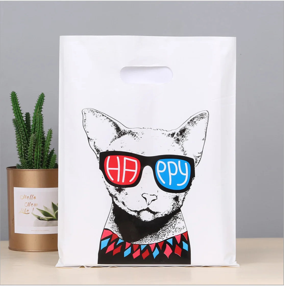 50pcs Multi Style Plastic Handle Bag 15*20cm Small Jewelry Packing Bag Party Favor Bags For Candy Cookie Gift Packaging Bag