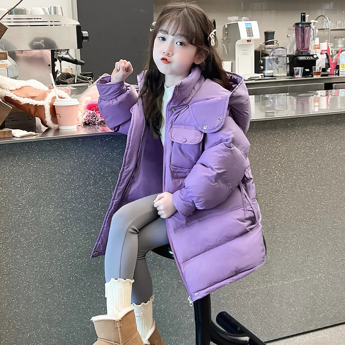 Girls Cotton Clothes 2025 Autumn and Winter New Childrens Clothing Korean Girls Baby Fashion Solid Color Down Cotton Clothes