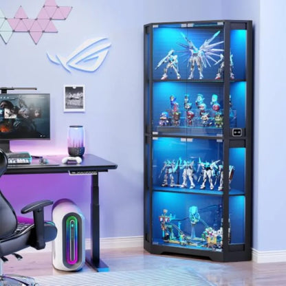 Lighted Corner Display Cabinet with Glass Doors for Collectibles