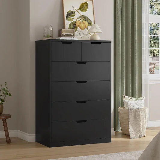 Tall 6 Drawer Dresser, Black Modern Chest of Drawers for Bedroom,Closet Dressers with Drawers for Living Room, Entryway, Hallway