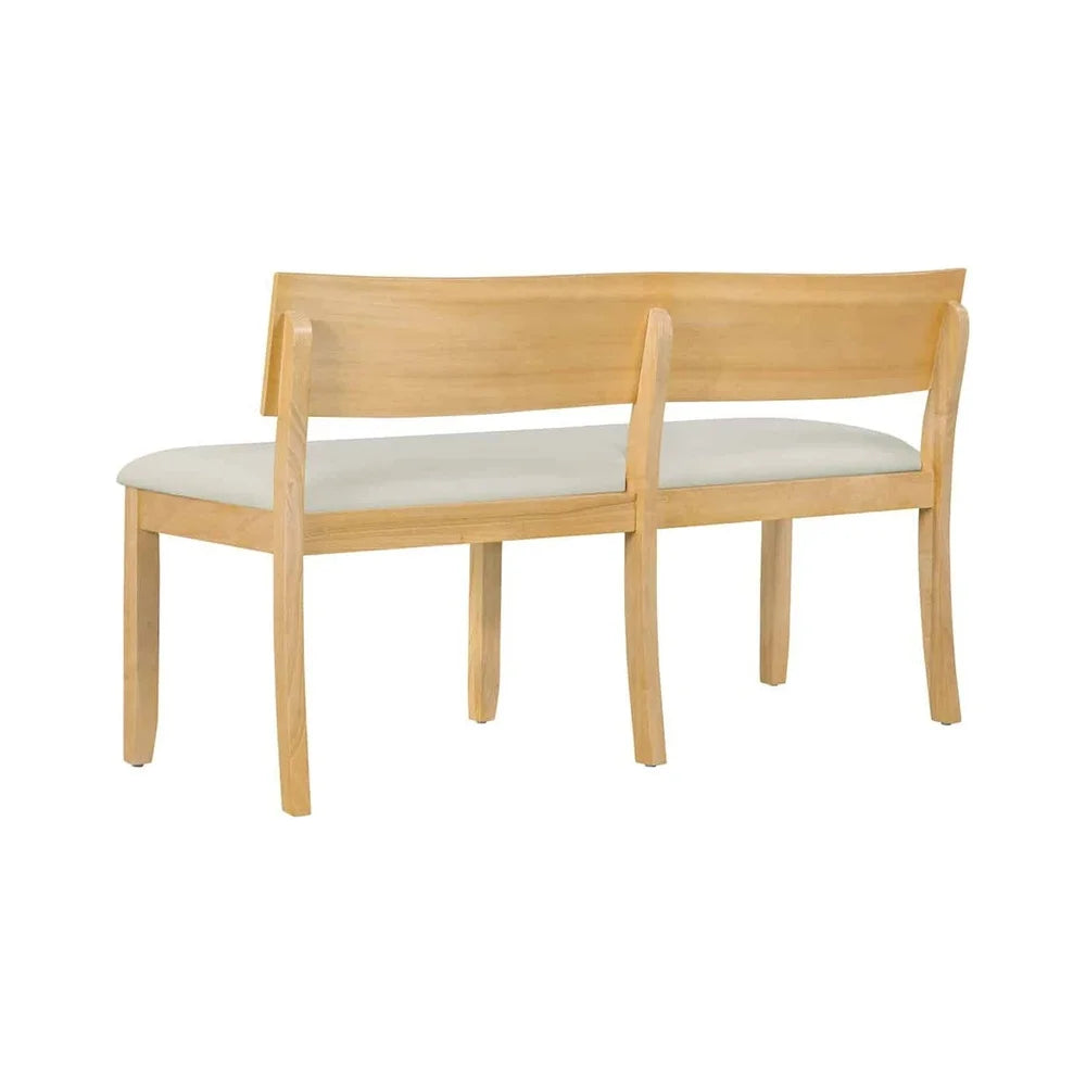 Natural Rubberwood Dining Bench with Plush Fabric Upholstery Entryway Living Room Seating Comfort Assembly Required