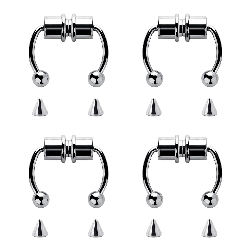 1/4pcs Women's Fake Nose Rings - Magnetic Stainless Steel Septum Hoops, Rock Hip Hop Body Jewelry
