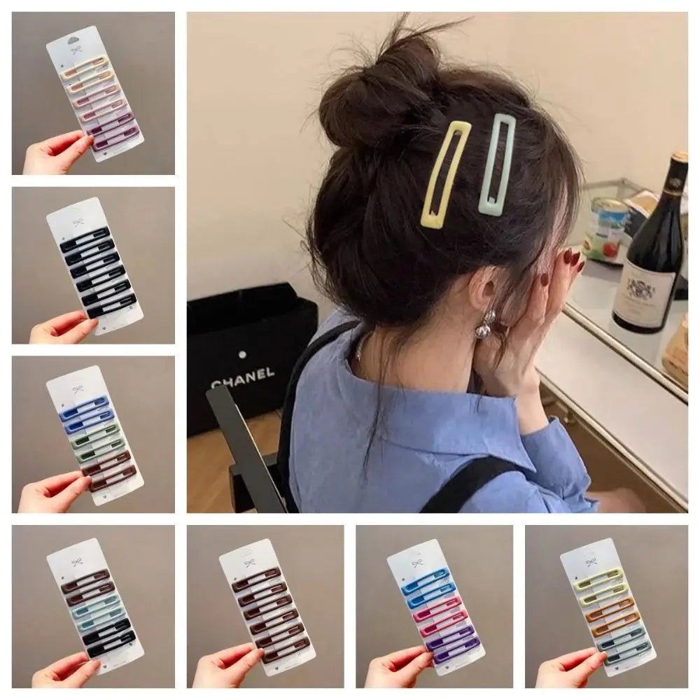6pcs/set Headwear Korean Style Rectangle Hairpins Frosting Metal Geometry Barrettes Solid Color Hair Clip Daily