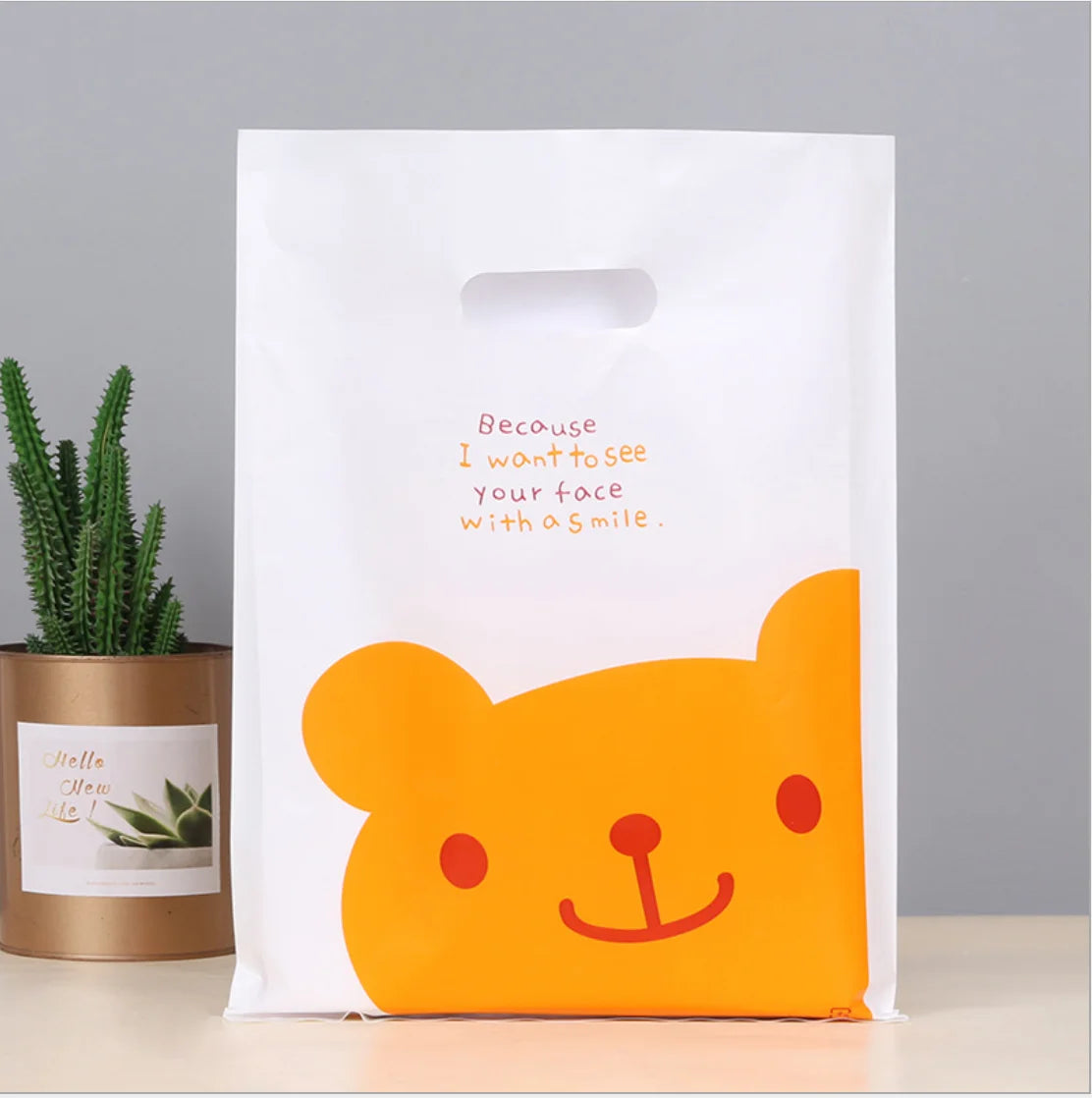 50pcs Multi Style Plastic Handle Bag 15*20cm Small Jewelry Packing Bag Party Favor Bags For Candy Cookie Gift Packaging Bag