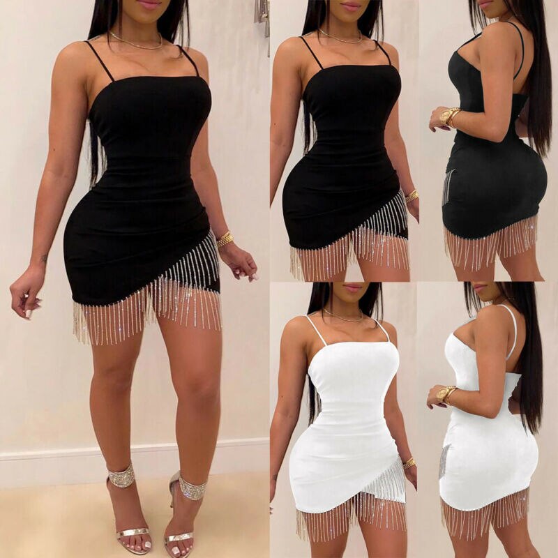 Sexy Tassel Split Sleeveless :Short Mini Pencil Dresses