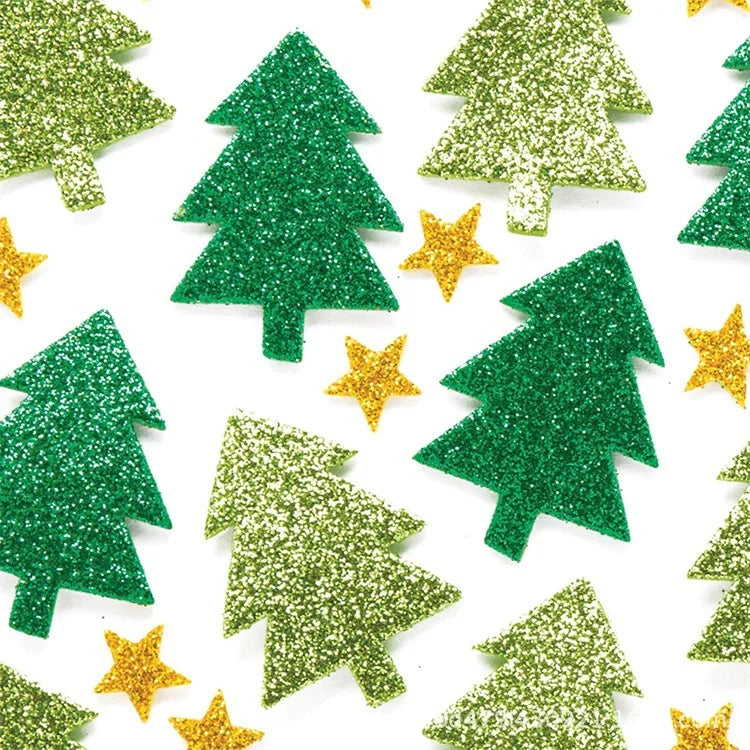 100PCS glitter snowflake christmas tree foam stickers Xmas handwork Kids diy toys Early learning educational toys OEM