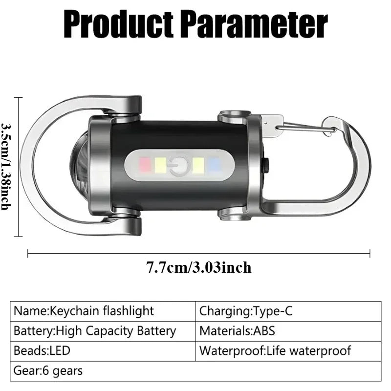 1PC Mini Torch - EDC Flashlight with 180° Rotating Head, Magnetic Tail & Rechargeable Mini Torch Key Fob Gift for Father