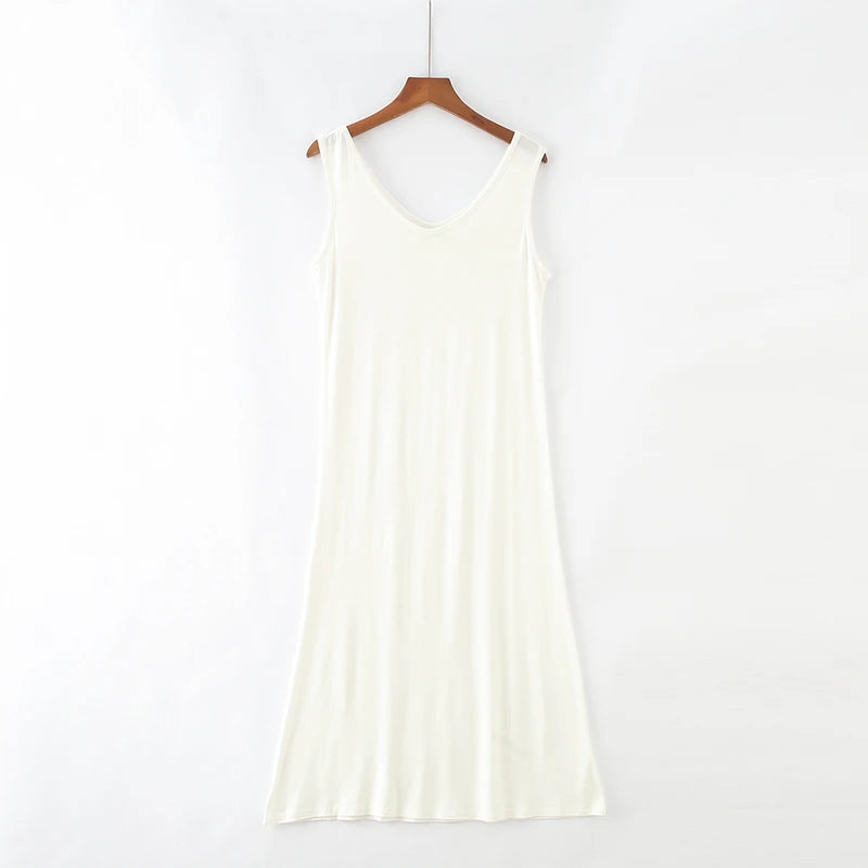 Plus Size 6XL Sexy Modal Lingerie Nightdress Women Casual Sleepwear Long Nightgown Nightie Sleeveless Summer Loose Home Dress