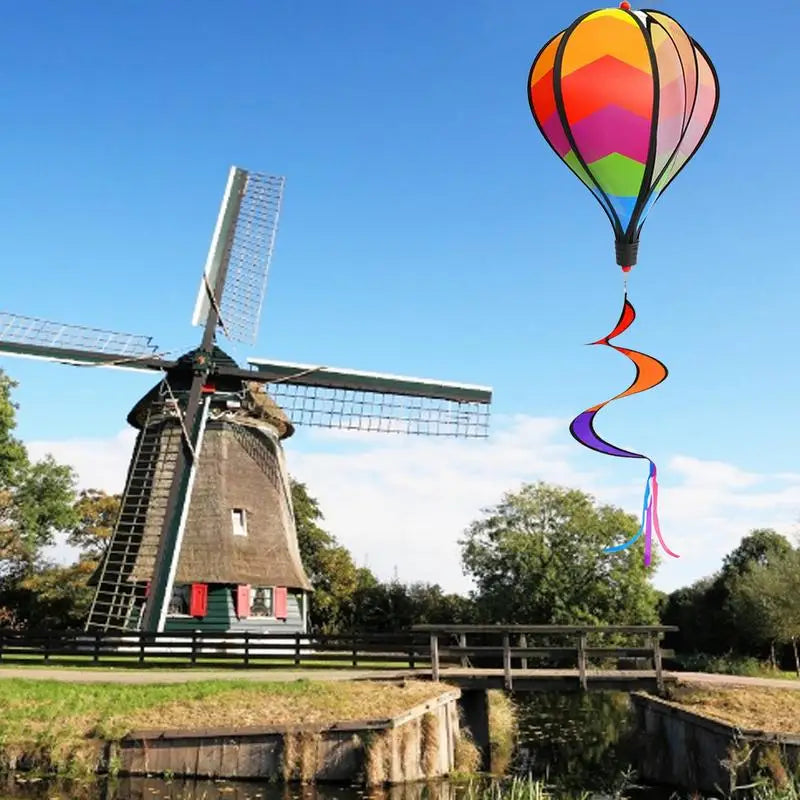 Hot Air Balloon Wind Spinner Pinwheels Rotating Sequins Windmill Ornament for Home Garden Lawn Decor Outdoor Hanging Decoration
