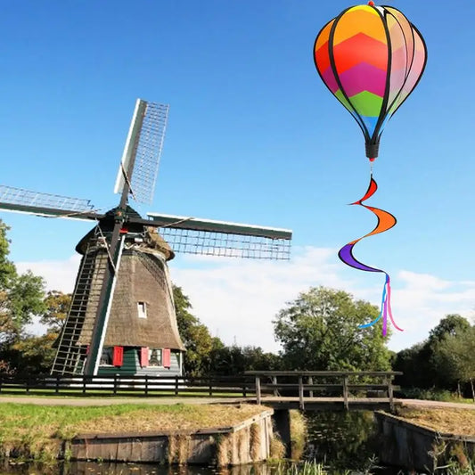 Hot Air Balloon Wind Spinner Pinwheels Rotating Sequins Windmill Ornament for Home Garden Lawn Decor Outdoor Hanging Decoration