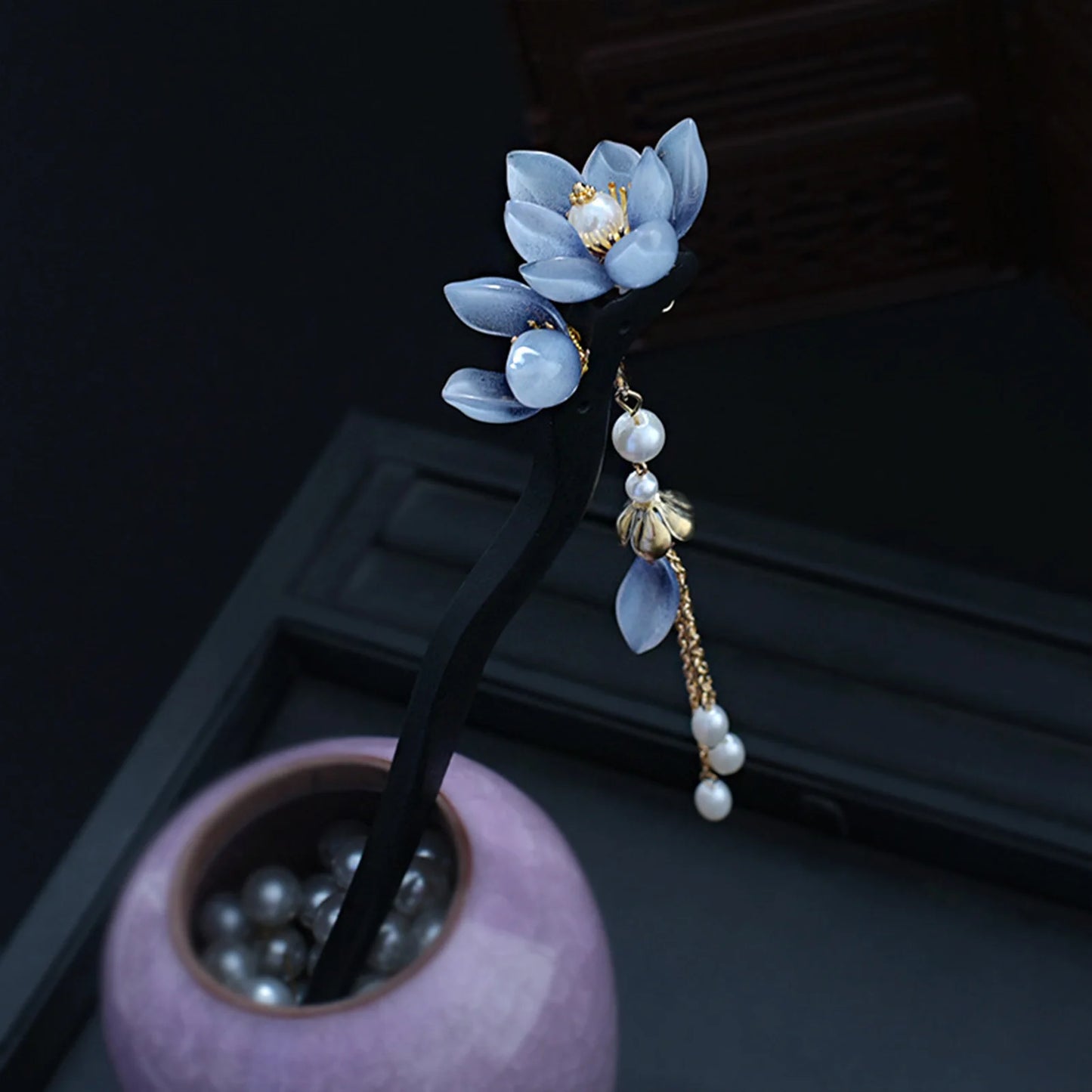 Courtly Style Hair Stick Vintage Flower Chignon Hairpin Chopsticks For Women Classic Wooden Pearl Tassel Hair Bun Jewelry Gifts