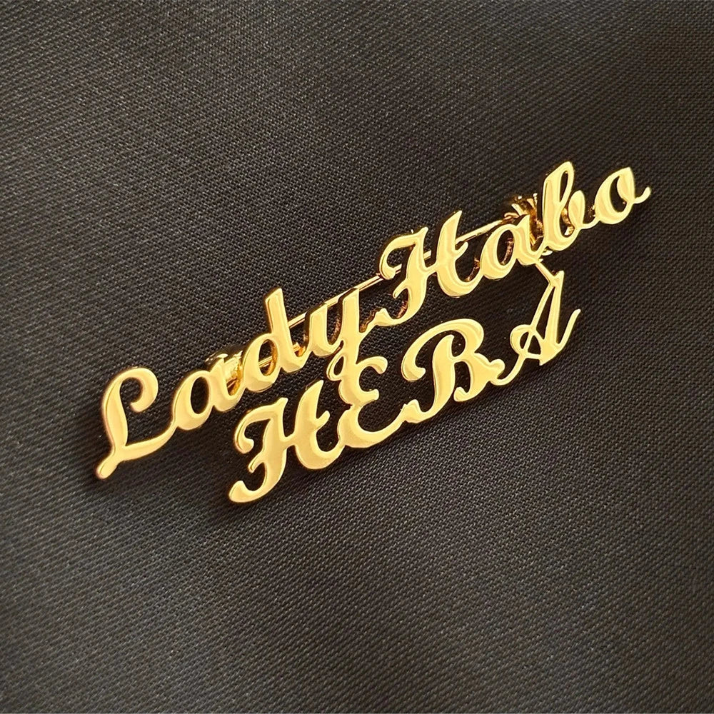 Customized Double Name Broches For Men Personalisiert Stainless Steel Custom Logo Pins wedding Bride Gift