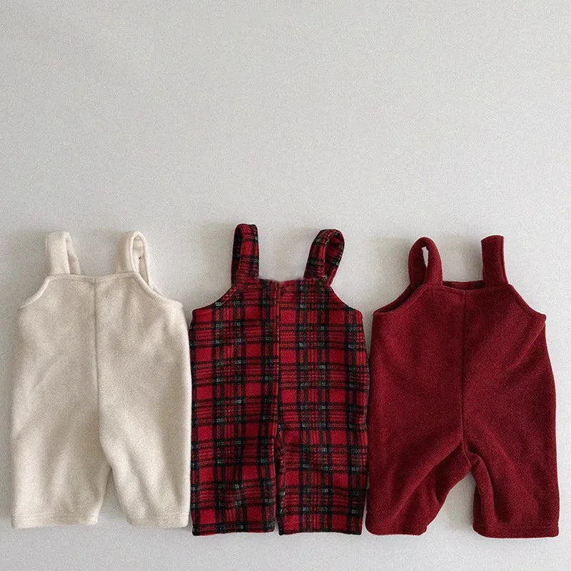 2025 Winter New Girls Plus Velvet Thick Overalls Children Warm Jumpsuit Kids Boys Strap Trousers Baby Girl Christmas Clothes