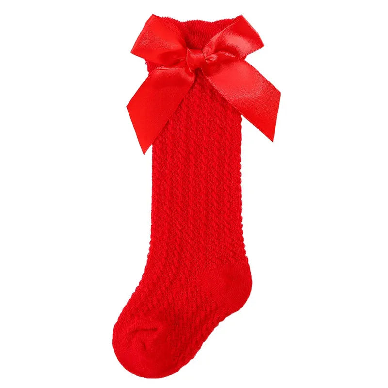 Newborn Baby Girl Knee High Socks Autumn Clothes Long Socks Thin Mesh Stockings with Bow for Infants Baby Items Clothing