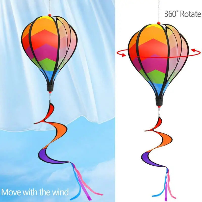 Hot Air Balloon Wind Spinner Rainbow Hanging Wind Twister Bird Deterrent Device Garden Outdoor Toy for Yards Holiday Party Decor