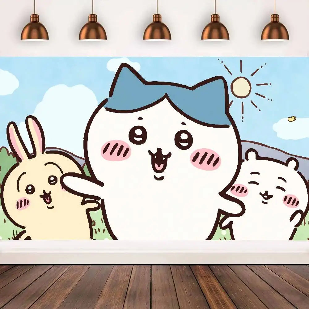 C-ChiikawaS Cartoon Anime Theme Backdrop Children's Birthday Party Decorations Baby Shower Party Props Banner Shooting