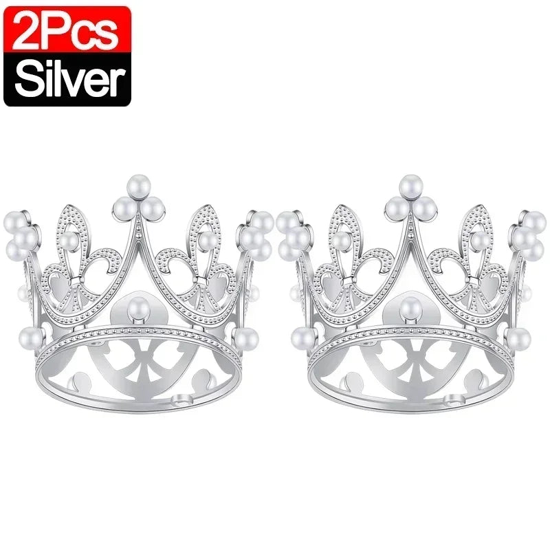 20/1Pcs Mini Crown Cake Decoration Pearl Tiara Gold Silver Crowns Cake Topper for Children Hair Ornaments Wedding Birthday Party