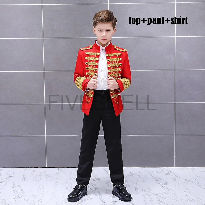 Medieval Steampunk Prince Blazer Costume Military Tassel Chains Cosplay Jacket Shoulder Pad Coat Pop Stage Dacing Tops for Kids