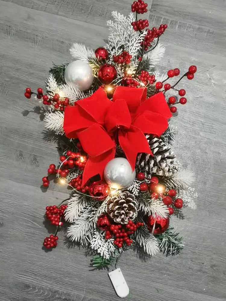 Christmas Swag Wreath Without/with Light LED Wreath Novelty Front Door Garland Wall Decor Xmas Decoration Party Supplies
