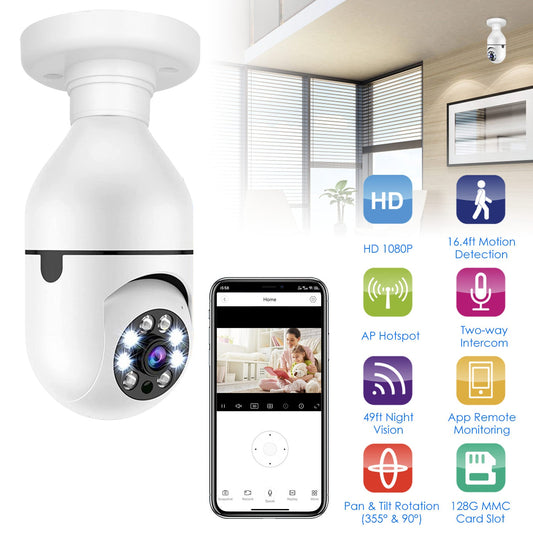 1Pc E27 WiFi Bulb Camera 1080P FHD WiFi IP Pan Tilt Security