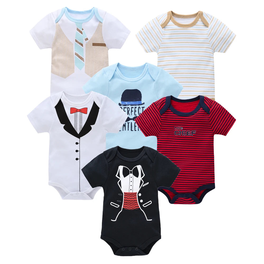 Kavkas 3 Pcs 6 Pcs Baby Boy Bodysuit 0-12 Months Short Sleeve Summer Monster Print Newborn Cotton Clothes