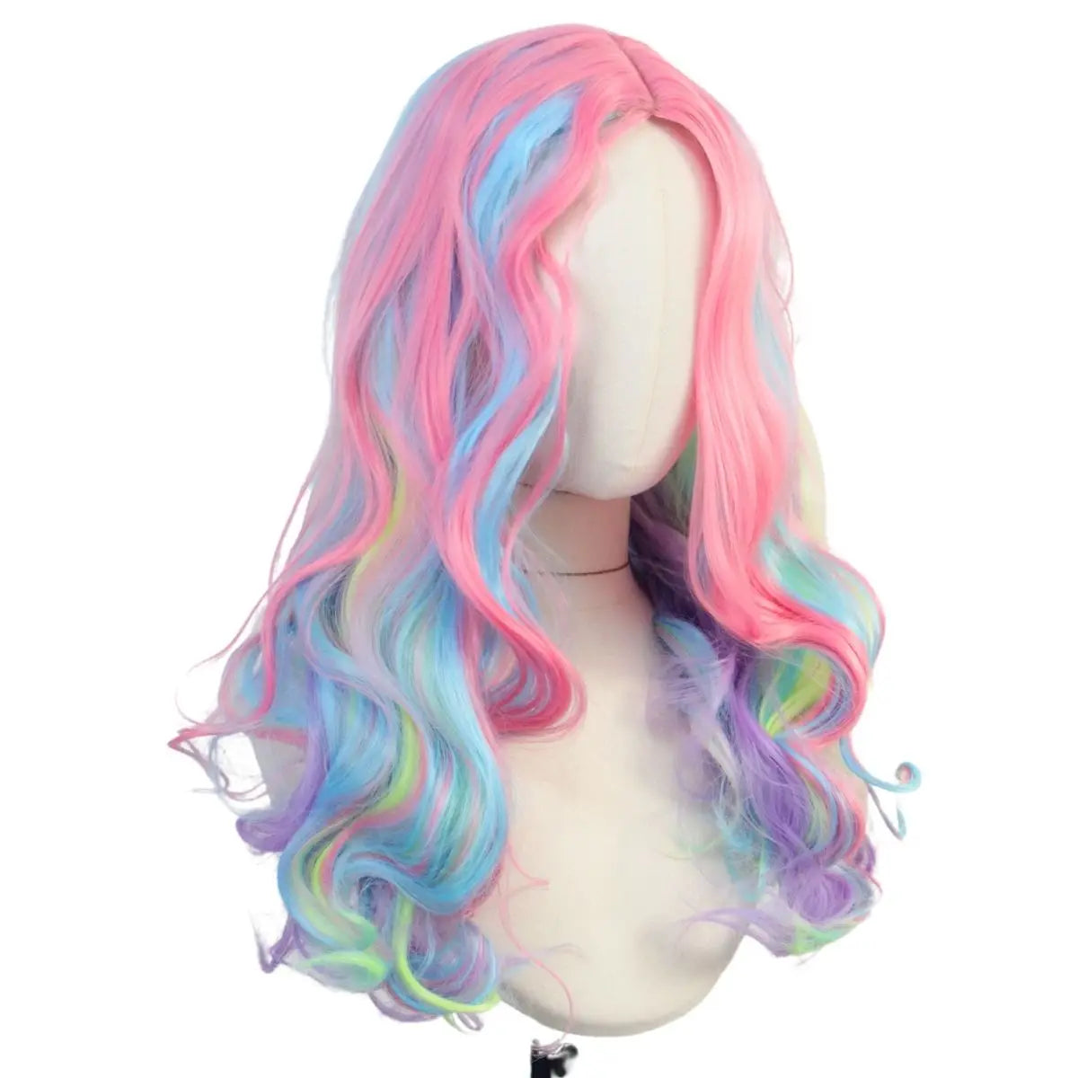 Mixed Color Gradient Long Wavy Anime Cosplay Synthetic Wig Heat Resistant for Christmas Holiday Party