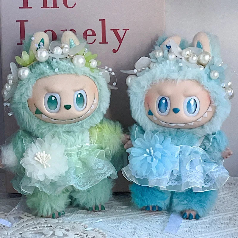 17CM Pendant Labubu Doll 17cm Labubu Generation 1 2 and 3 Macaron Color Set: Hair Hoop and Lace Skirt