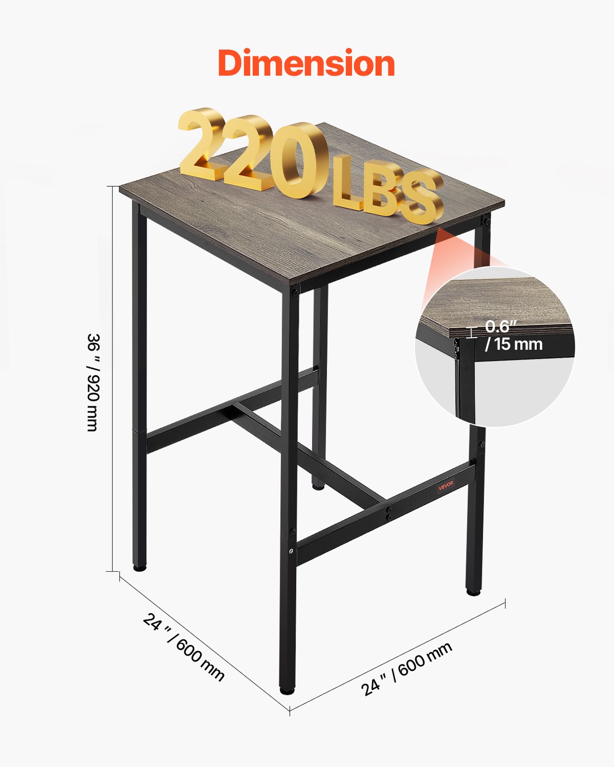24 In Bar Table Height Pub Table Cocktail Coffee Counter Desk Kitchen