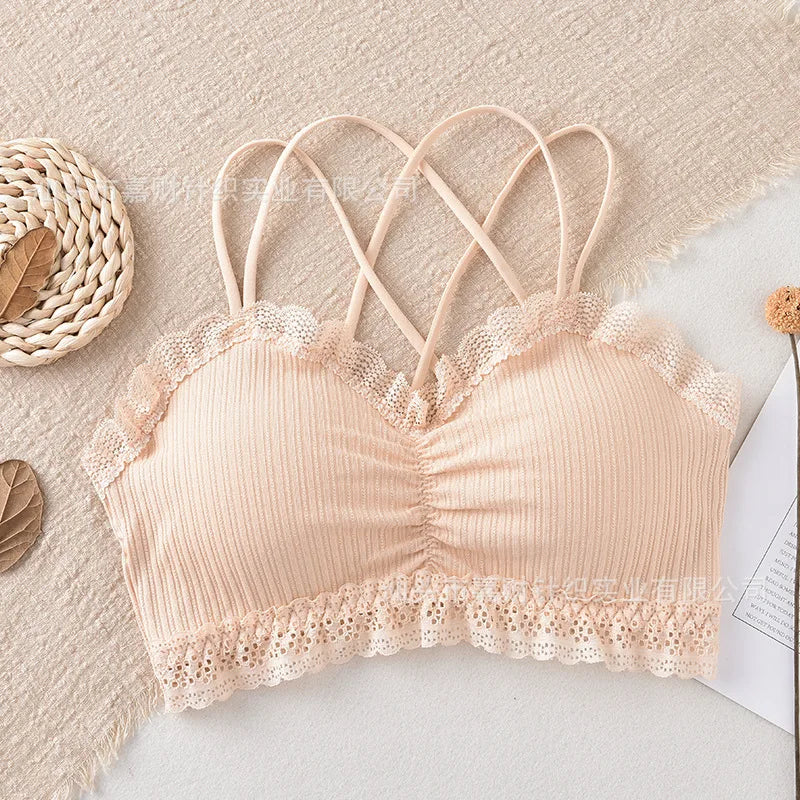 Sexy Bra Tube Top Lace Bralette Women Crop Top Female Sexy Lingerie Beauty Back Intimates Crop Top Seamless Padded Underwear