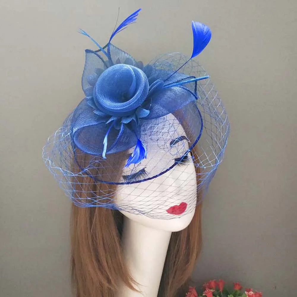 Fashion Feather Mesh Fascinator Hat Bow Elegant Veil Hat Headwear Hair Hoop Headdress Bride Headband Wedding