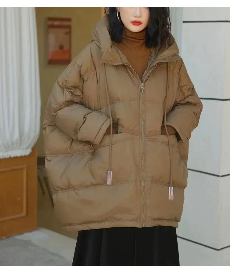 2024 New Down Jacket Women White Duck Coat Casual Loose Oversize Autumn Winter Warm Outerwear Hood Korean Style Coat Office Lady