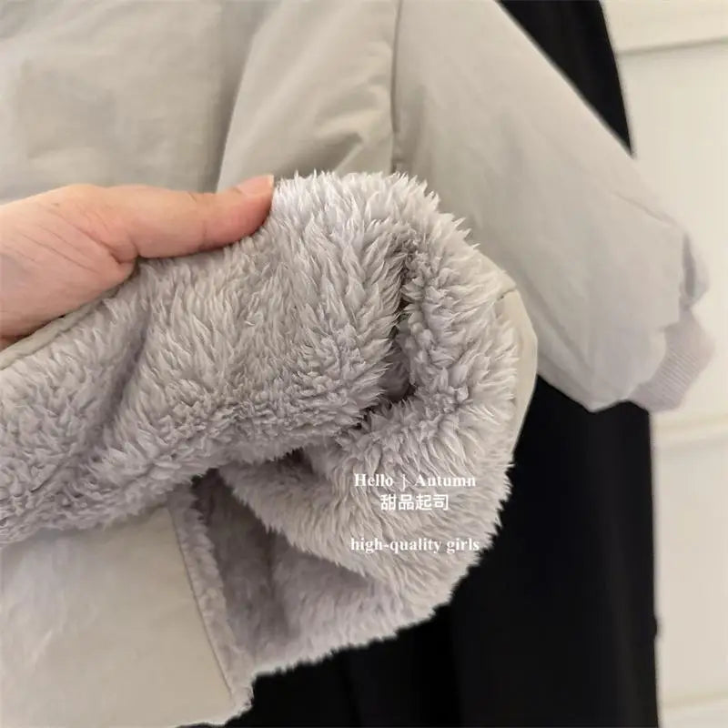 Girls Coat 2025 Autumn and Winter New Childrens Clothing Korean Girl Baby Plus Velvet and Thick Warm Pure Color Cotton Clothes