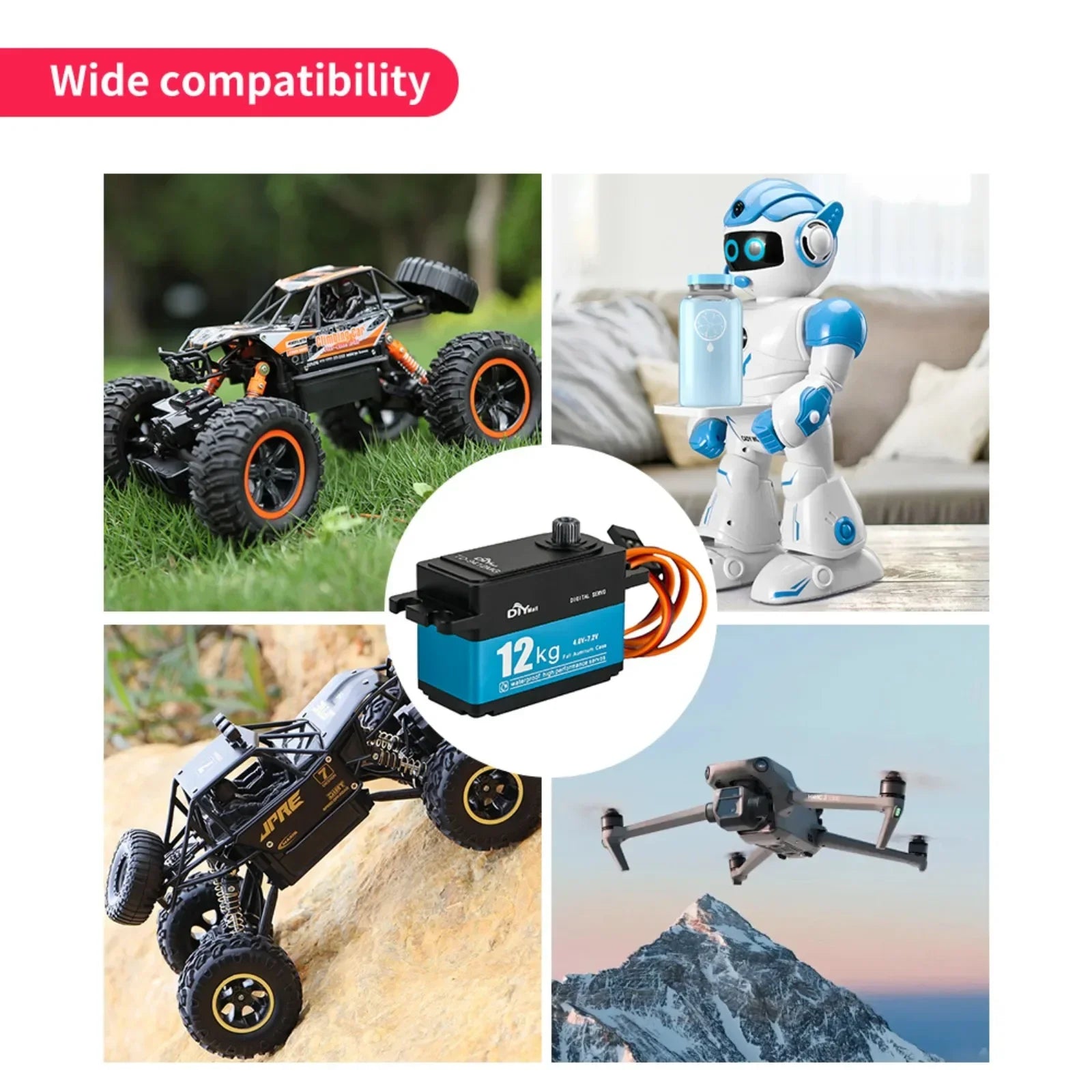 12KG TD-9412MG High Torque Full Metal Digital Servo Carbon Brush Motor 180/270/360 Degree Short Model for 1:10 1:8 RC Car Robot