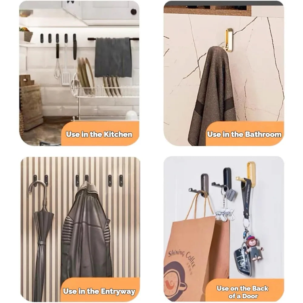 4 pack gold folding wall hooks - heavy duty 40lbs foldable coat hooks for bathroom, closet & entryway | decorative zinc alloy to