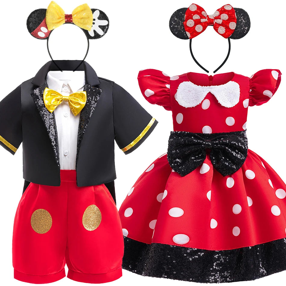 Disney Mickey Minnie Mouse Polka Dot Cosplay Baby Girls Boys Costume Kids Masquerade Clothes Children Halloween Carnival Dress