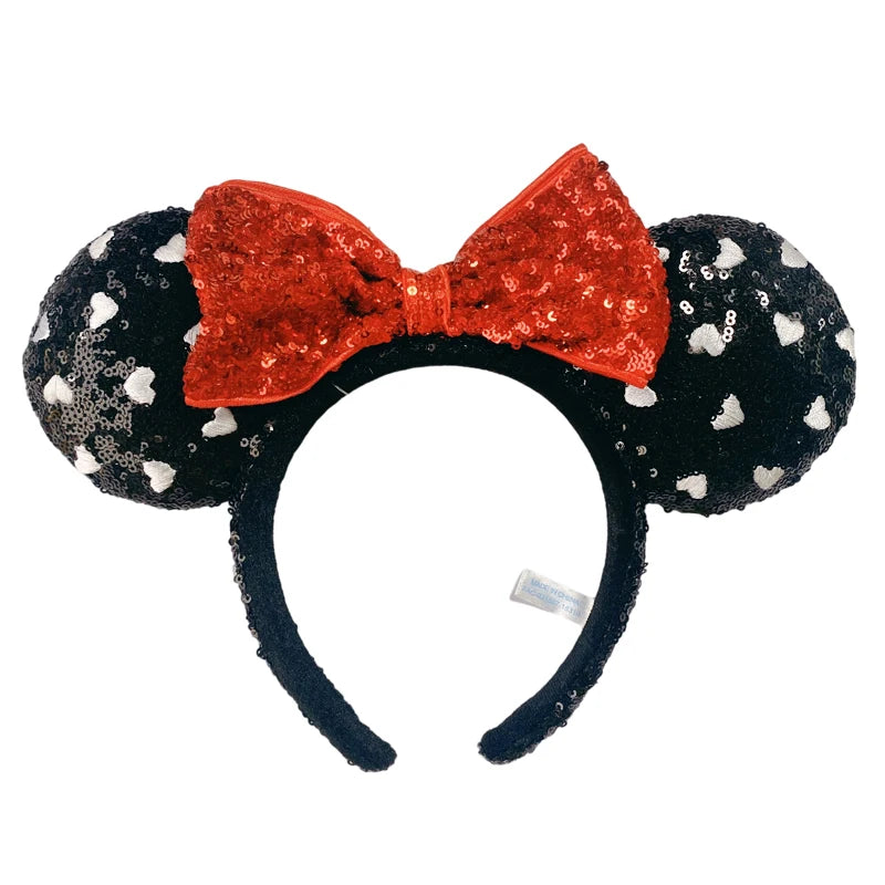 Disney Princess Mickey Mouse Headband Mickey Ear Rapunzel Snow White Sequin Bow Hair Hoop Gift Girl Accessories Christmas Gift